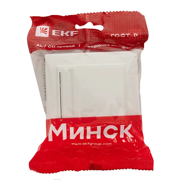 Минск Розетка 1-местная СП с/з с крышкой 16А белая с защ. штор. IP44 EKF