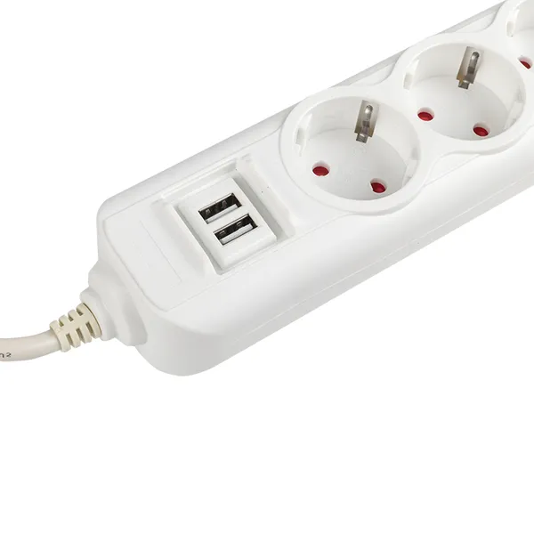 Удлинитель "Эксперт" 4 гнезда 2 метра 13А/3,0кВт с 2 USB 2,1А ПВС 3х1 EKF PROxima
