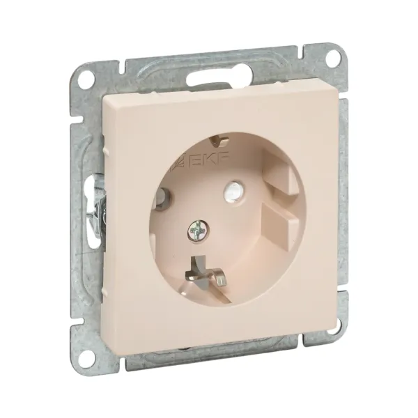 Механизм розетки, 16А, с заземлением, со шторками, кремовый Эпика EKF