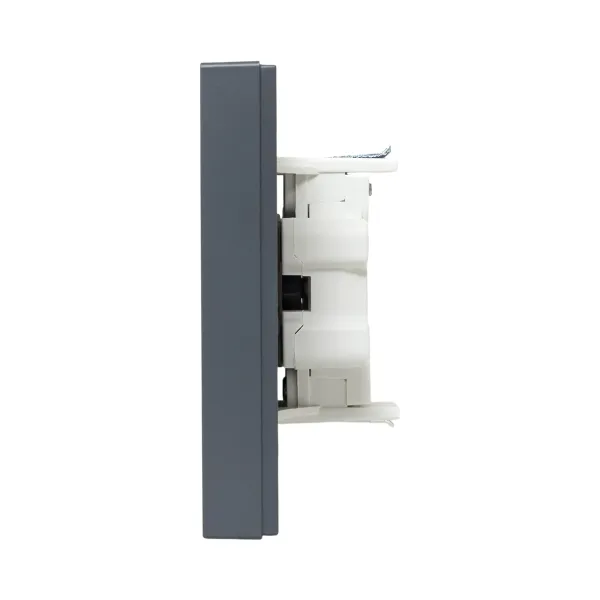 Механизм розетки двойной, 16А, без заземления, со шторками, с рамкой, графит Эпика EKF