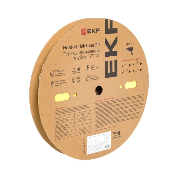Термоусаживаемая трубка ТУТ нг 40/20 желтая рулон EKF PROxima