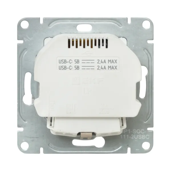 Механизм розетки с USB-C - 2шт, 16А, с заземлением, со шторками, шампань Эпика EKF