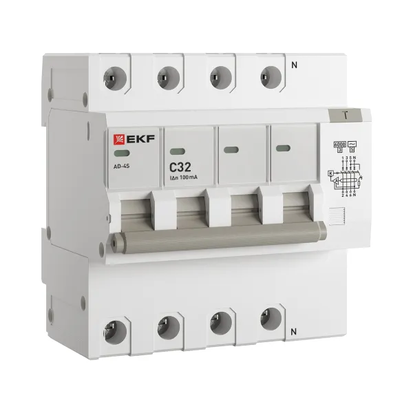 Дифференциальный автомат АД-4 S 32А/100мА (хар. C, AC, электронный) 6кА EKF PROxima