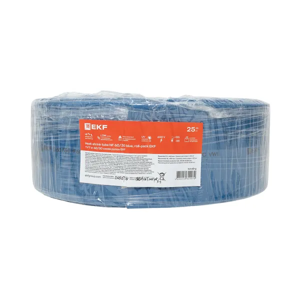 Термоусаживаемая трубка ТУТ нг 60/30 синяя рулон EKF PROxima