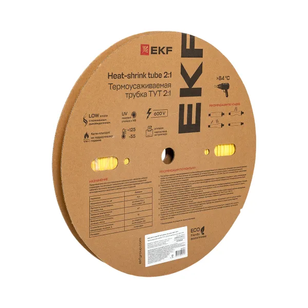 Термоусаживаемая трубка ТУТ нг 12/6 желтая рулон EKF PROxima