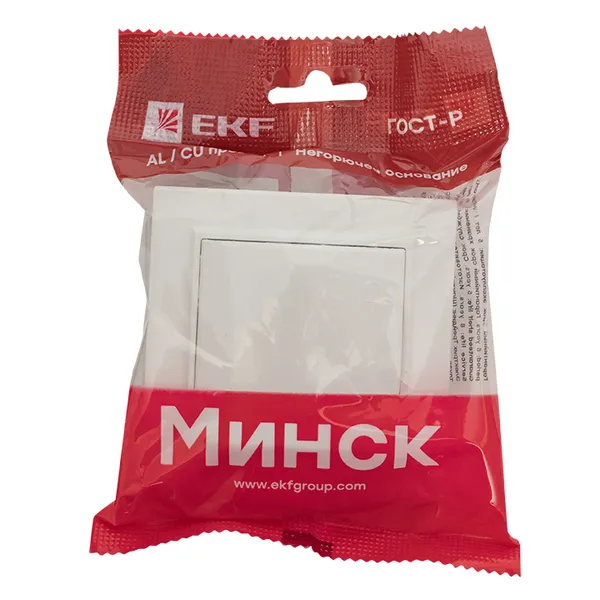 Минск Розетка 1-местная СП с заземлением и крышкой 16А белая с защ. штор. EKF Basic