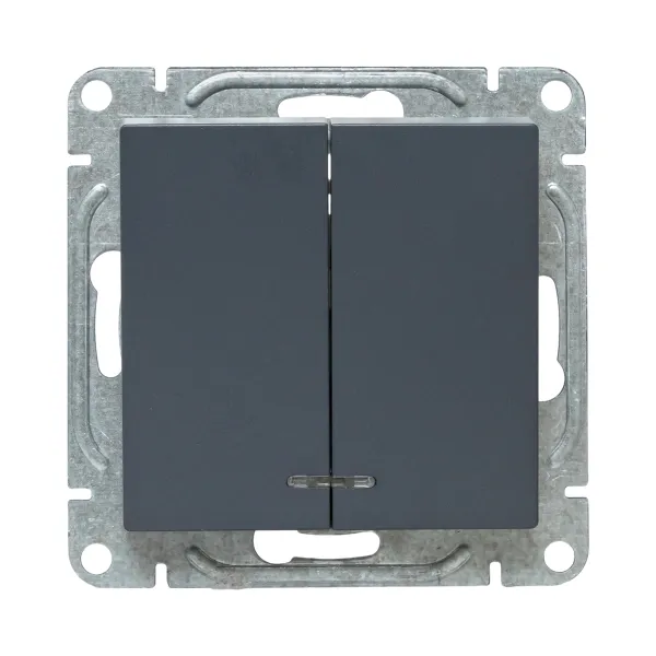 Механизм выключателя, двухклавишный, с подсветкой, графит Эпика EKF