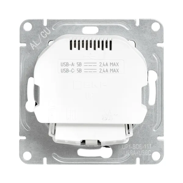 Механизм розетки с USB-A+С - 2шт, 16А, с заземлением, со шторками, чёрный Эпика EKF