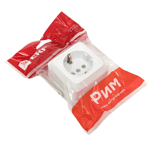 Рим Розетка 1-местная 16А с заземлением белая с защ. штор. EKF