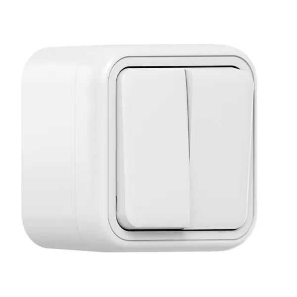 Выключатель, двухклавишный, проходной, ОП, автоматические клеммы белый, Бронто EKF