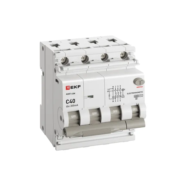 Автоматический выключатель дифференциального тока АВДТ-63N 3P+N 40А характеристика C 300мА тип A электромеханический 6кА PROXIMA EKF