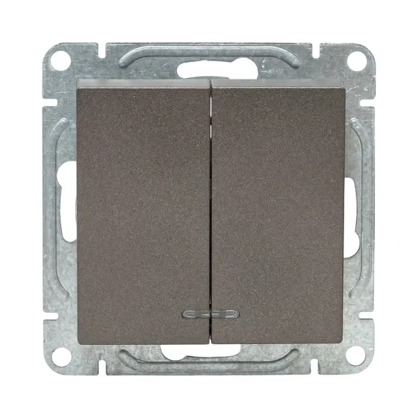 Механизм выключателя, двухклавишный, с подсветкой, мокко Эпика EKF