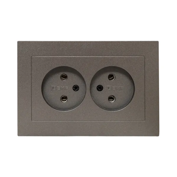 Механизм розетки двойной, 16А, без заземления, без шторок, с рамкой, мокко Эпика EKF