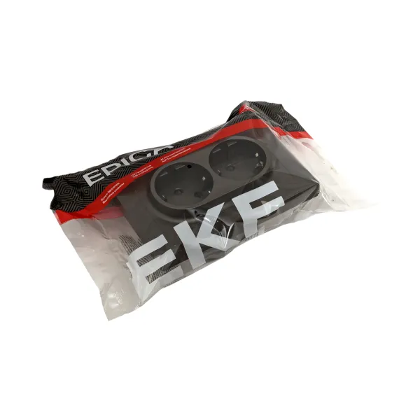 Механизм розетки двойной, 16А, с заземлением, со шторками, с рамкой, мокко Эпика EKF