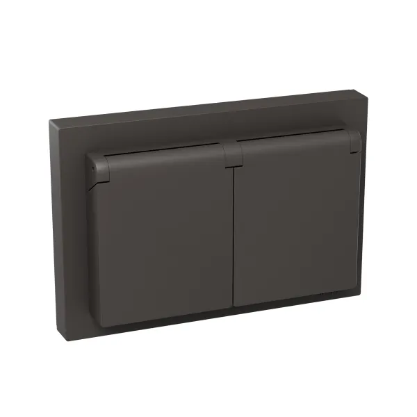 Механизм розетки двойной, 16А, IP44, с заземлением, со шторками, с рамкой, с крышками, мокко Эпика EKF