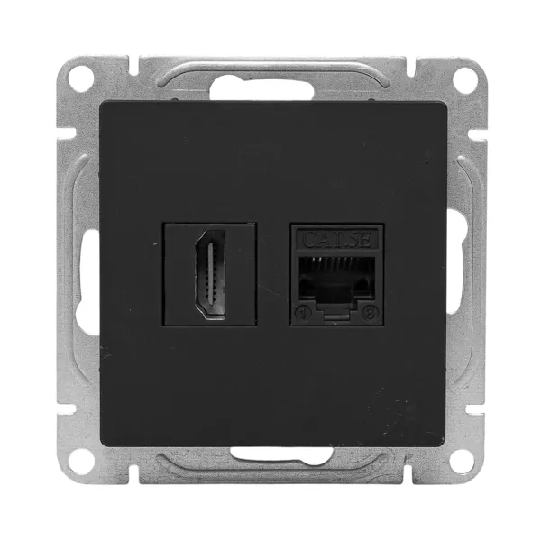Механизм розетки HDMI+RJ45 (cat5), чёрный Эпика EKF