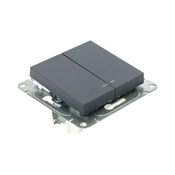 Механизм выключателя, двухклавишный, с подсветкой, графит Эпика EKF