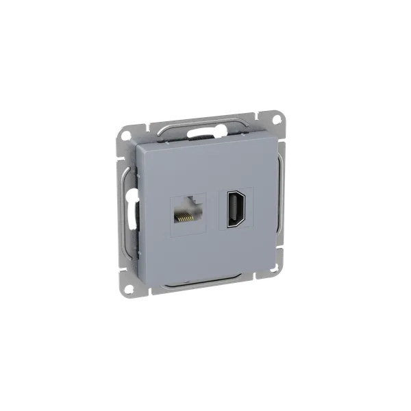 Механизм розетки HDMI+RJ45 (cat5), алюминий Эпика EKF