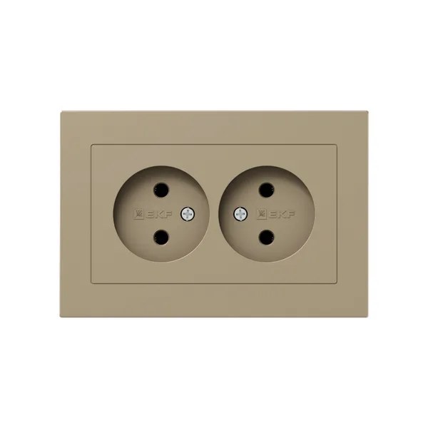 Механизм розетки двойной, 16А, без заземления, без шторок, с рамкой, шампань Эпика EKF