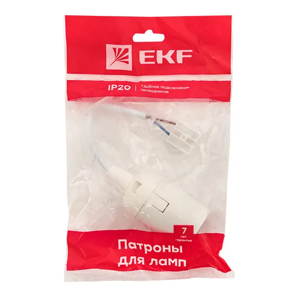 Патрон Е27 подвесной с клеммной колодкой пласт бел. индивидуальный пакет EKF