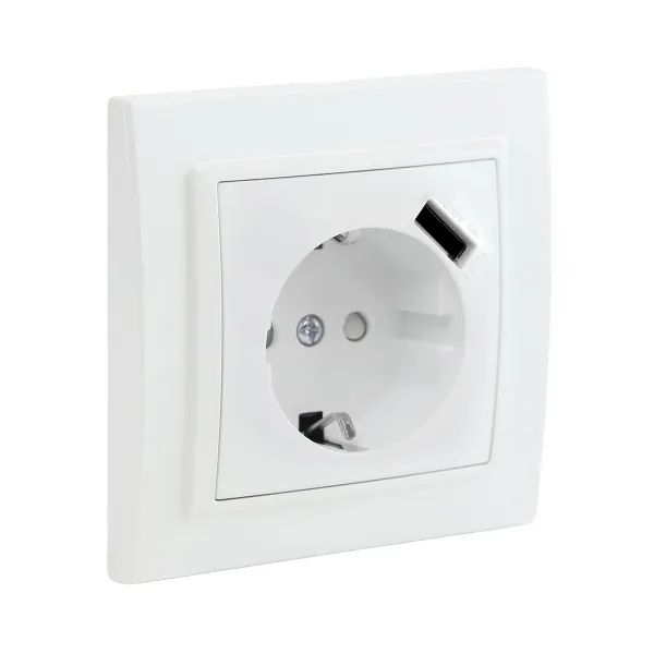 Розетка 1-местная СП с/з Минск 16А белая с защ. штор. с USB 1А EKF