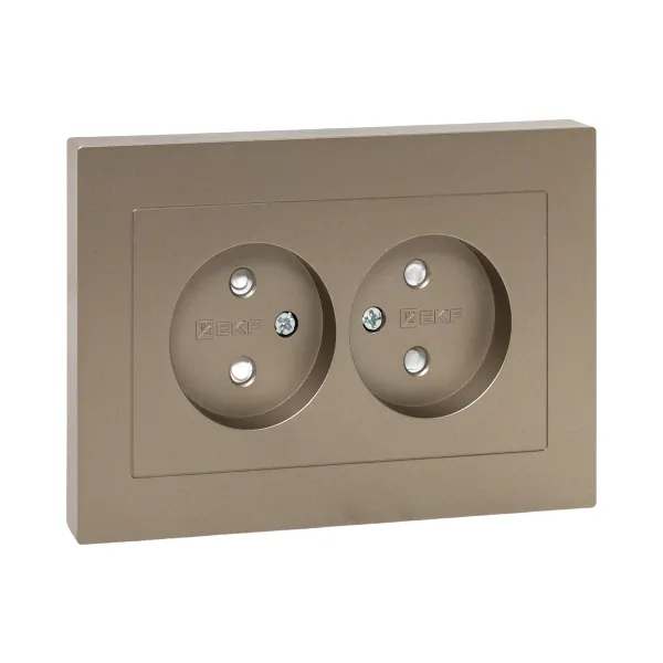 Механизм розетки двойной, 16А, без заземления, со шторками, с рамкой, шампань Эпика EKF