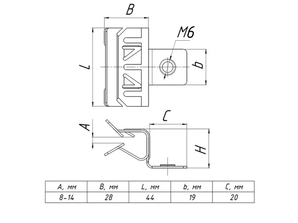 Зажим балочный 8-14 мм с отгибом и М6 TDZ EKF