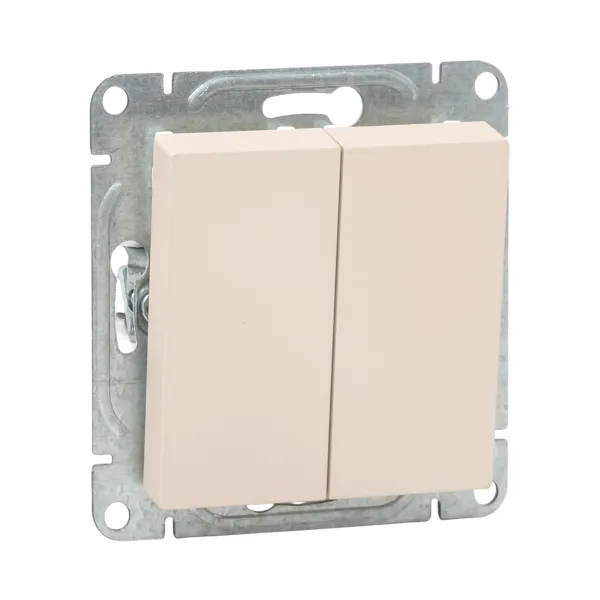 Механизм выключателя, двухклавишный, проходной, кремовый Эпика EKF
