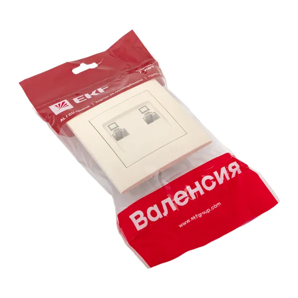 Валенсия розетка компьютерная RJ-45 2-местная кремовая EKF PROxima