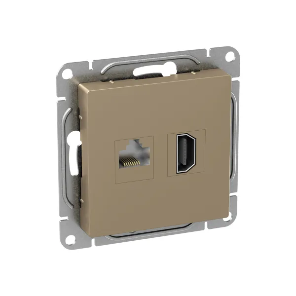Механизм розетки HDMI+RJ45 (cat5), шампань Эпика EKF