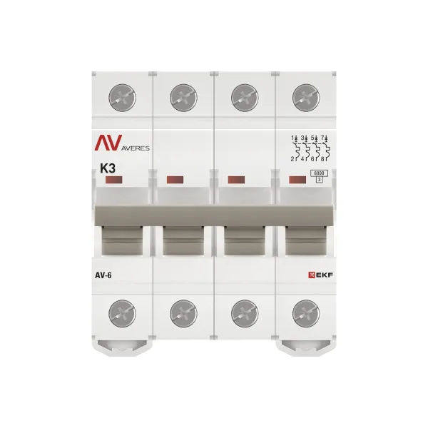 Выключатель автоматический AV-6 4P 3A (K) 6kA EKF AVERES