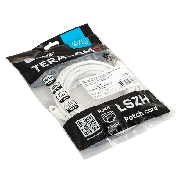 Патч-корд TERACOM CS Cat.6A экранированный S/FTP оболочка LSZH белый (5,0м)