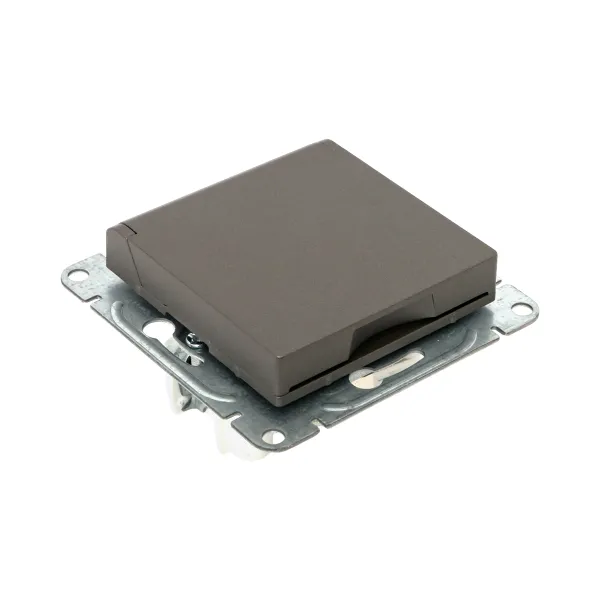 Механизм розетки, 16А, IP44, с заземлением, со шторками, c крышкой, мокко Эпика EKF