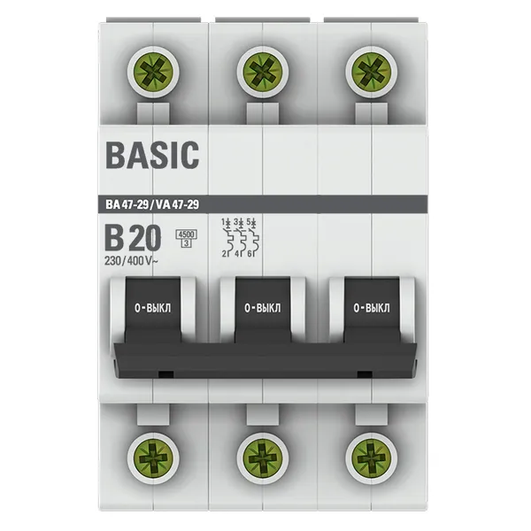 Автоматический выключатель 3P 20А (B) 4,5кА ВА 47-29 Basic