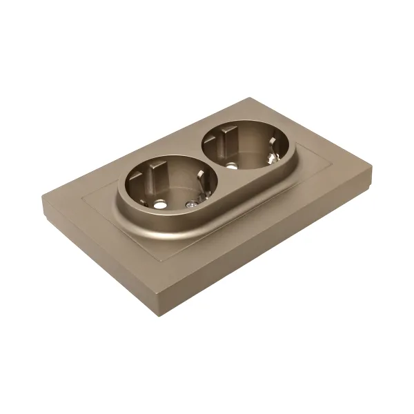 Механизм розетки двойной, 16А, с заземлением, со шторками, с рамкой, шампань Эпика EKF