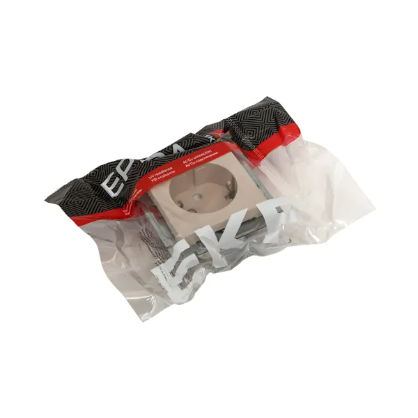 Механизм розетки, 16А, с заземлением, со шторками, кремовый Эпика EKF