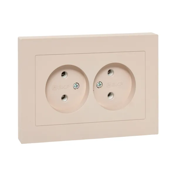 Механизм розетки двойной, 16А, без заземления, без шторок, с рамкой, кремовый Эпика EKF