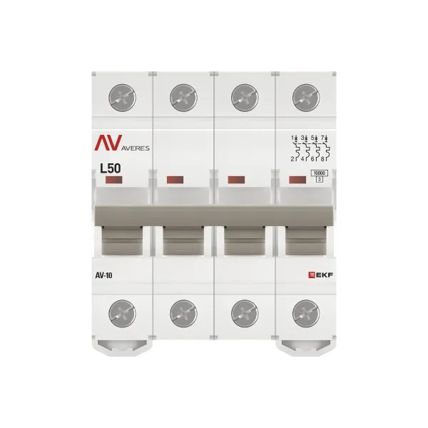Выключатель автоматический AV-10 4P 50A (L) 10kA EKF AVERES