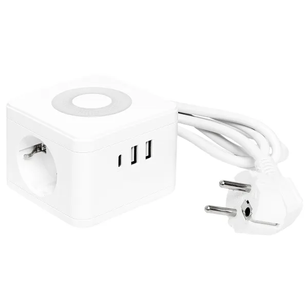 Удлинитель "Куб" 2 гнезда 2USB 2,4А+Type C + Ночник 1,3 метра 1мм2
