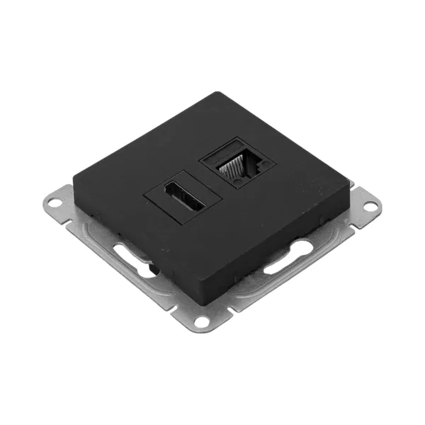 Механизм розетки HDMI+RJ45 (cat5), чёрный Эпика EKF