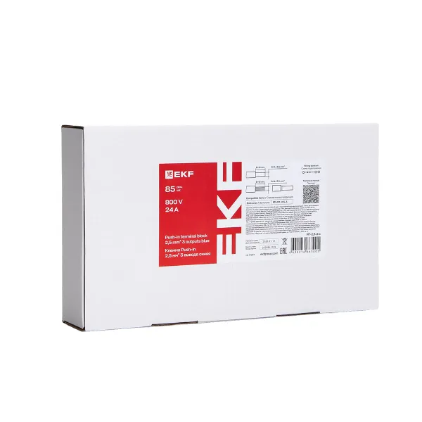 Клемма Push-in 2.5 мм2 3 вывода синяя EKF