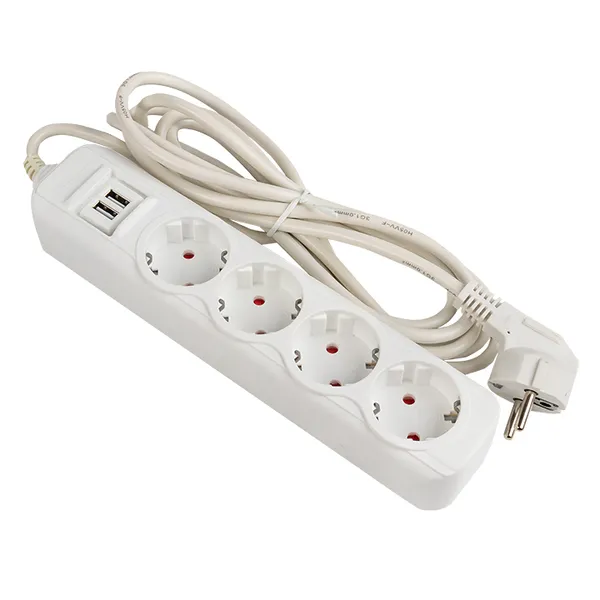 Удлинитель "Эксперт" 4 гнезда 2 метра 13А/3,0кВт с 2 USB 2,1А ПВС 3х1 EKF PROxima