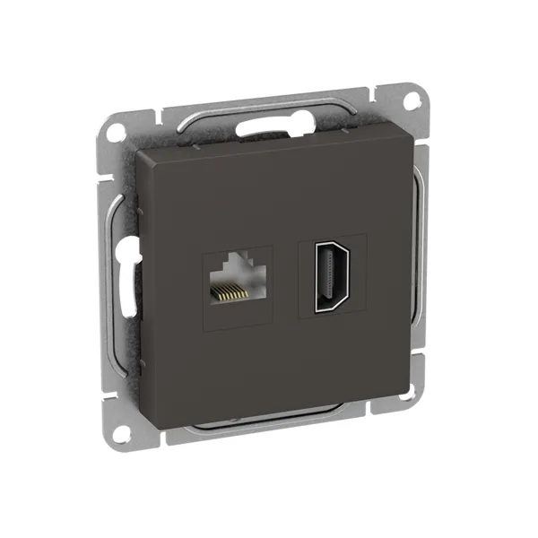 Механизм розетки HDMI+RJ45 (cat5), мокко Эпика EKF