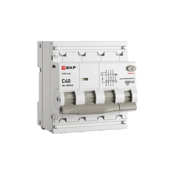 Автоматический выключатель дифференциального тока АВДТ-63N 3P+N 40А характеристика C 300мА тип A электромеханический 6кА PROXIMA EKF