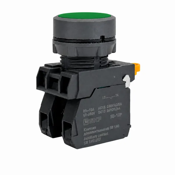 Кнопка SB-31 плоская с фиксацией 1NС зеленая IP65 EKF