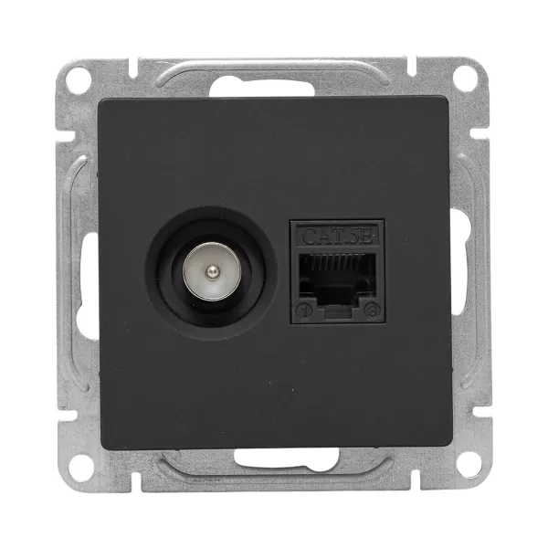 Механизм розетки TV+RJ45 (cat5), чёрный Эпика EKF