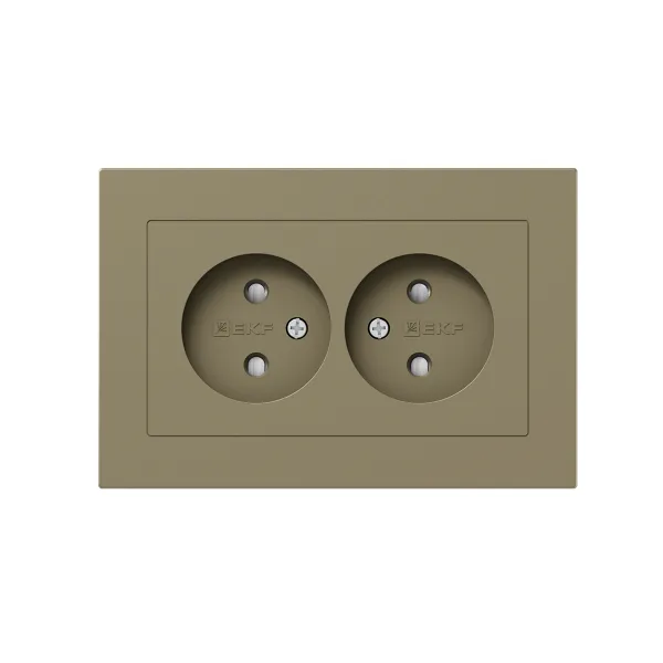 Механизм розетки двойной, 16А, без заземления, со шторками, с рамкой, шампань Эпика EKF