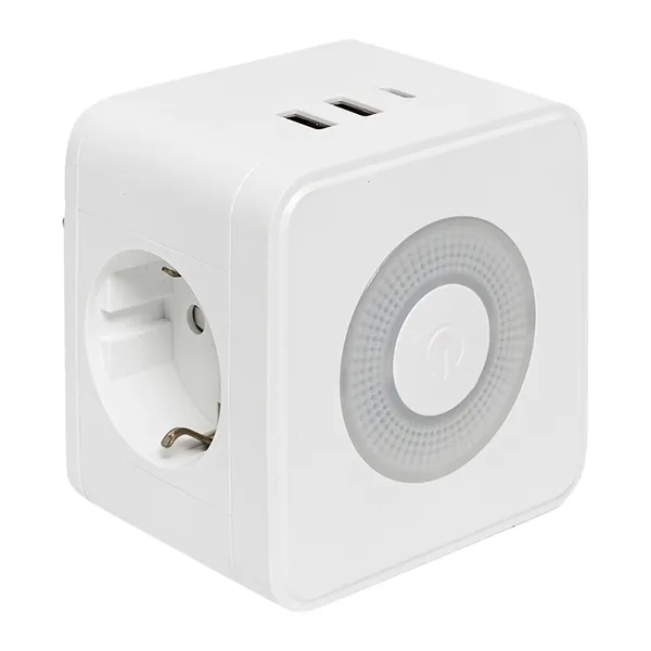 Тройник "Куб" 2 гнезда 2USB 2,4А+Type C + Ночник