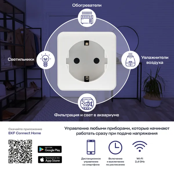 Умная розетка EKF Сonnect Wi-Fi белая