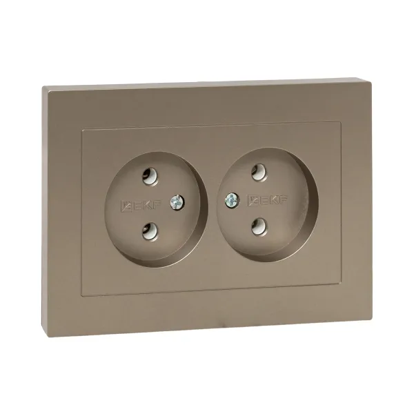 Механизм розетки двойной, 16А, без заземления, без шторок, с рамкой, шампань Эпика EKF